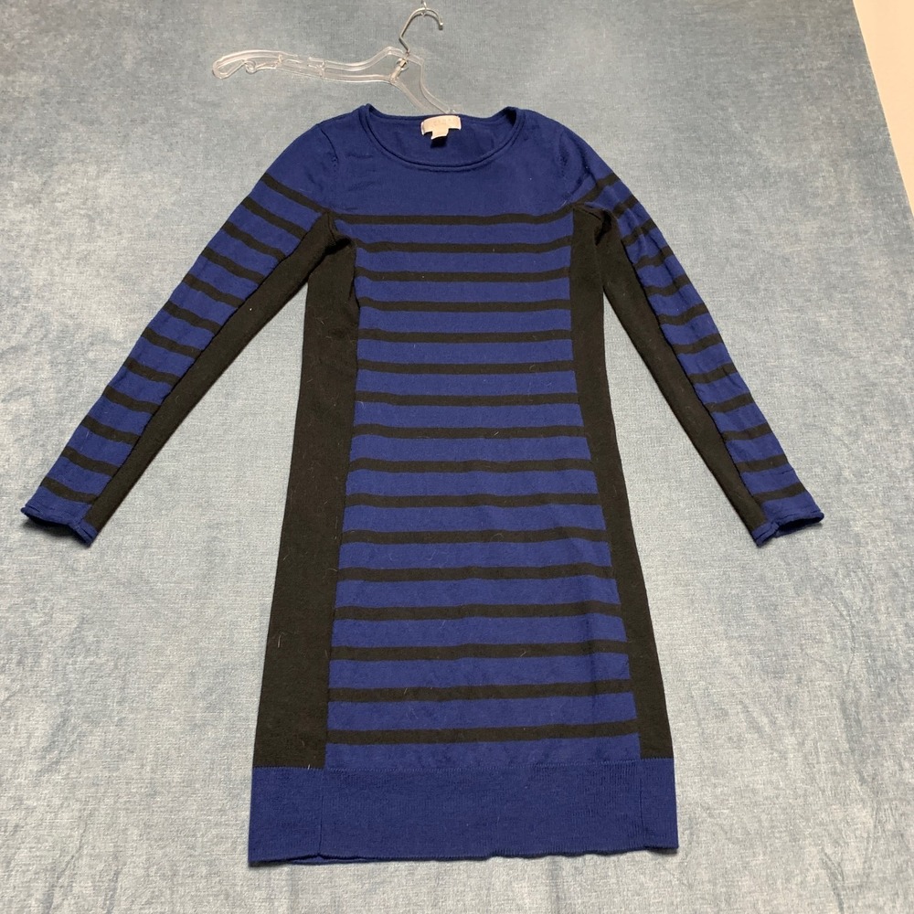 Kenar Sweater Dress Womens Small Blue Black Striped Merino Wool Soft Knit Warm